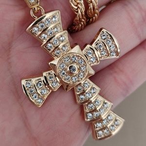 ✝️ 18K Gold Plated Cross Pendant & 30" Rope Chain Necklace 🙏-#1